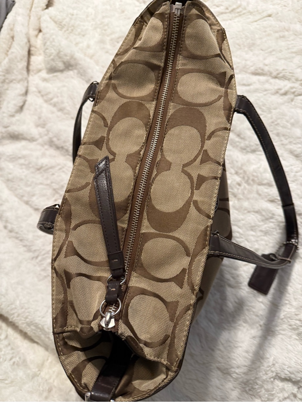 Coach Brown Signature Canvas Tote with Dark Brown Trim - Picture 8 of 15